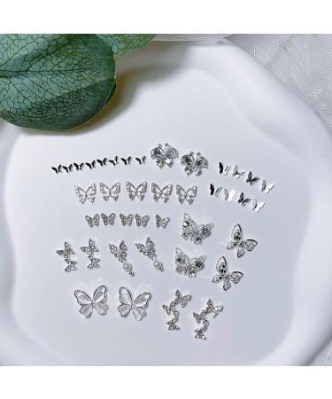 90 PCS 3D Butterfly Nail Rhinestones Charms - Silver Metal Acrylic Nail Art Gems Set - Buy Online on GoSupps.com