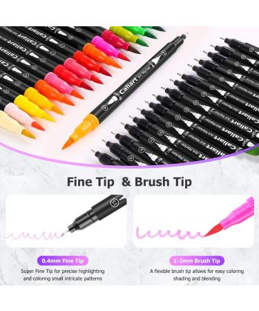 Caliart 34 Double Tip Brush Pens - Artist Fine & Brush Markers for Adult Coloring Book - Pen Art Craft Supplies Kit - Buy Online on GoSupps.com