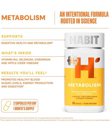 Habit Metabolism Supplement 2 Pack (120 Capsules) - Supports Digestive Health & Metabolism, Vitamin B12, Selenium, Chromium, Apple Cider Vinegar, Vegan, Non-GMO Dual Pack - Buy Online on GoSupps.com