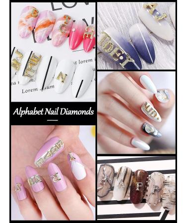  52 Pieces Letters Nail Stud Stickers Alloy Rhinestone
