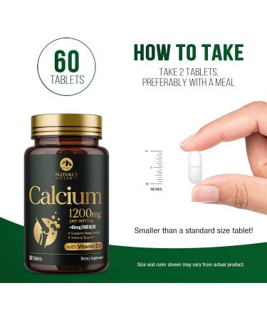 Calcium 1200mg + Vitamin D3 for Bone Health & Immune Support - 60 Tablets - Buy Online on GoSupps.com