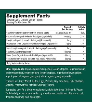 PlantFusion Organic Vegan Calcium Premium Organic Plant Based Calcium (1000mg) Sourced from Icelandic Red Algae Plus Magnesium D3 K2 Iron and Boron 180 Vegan Tablets - Buy Online on GoSupps.com
