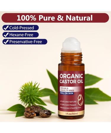 Organic Castor Oil Roll on, Castor Oil Roller Ball for Eyes, Face, Body Skin, Hair and Belly Button, Cold Pressed Unrefined, in Glass Bottle, Travel Size (1Fl Oz) 1 Fl Oz (Pack of 1) - Buy Online on GoSupps.com