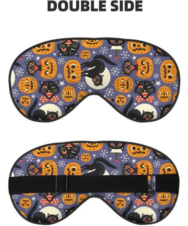 Spooky Cats & Halloween Pumpkins Eye Mask - Soft Sleep Blindfold with Elastic Strap for Travel & Night Sleeping - Buy Online on GoSupps.com