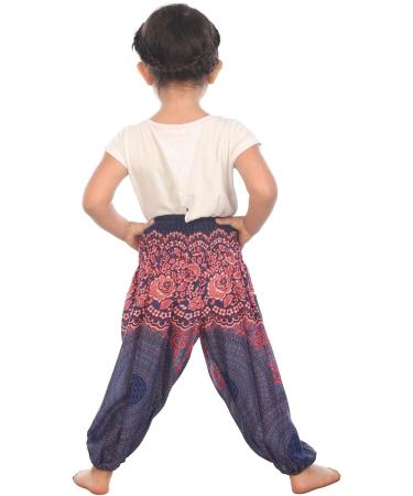 Lofbaz Children Hippy Thai Harem Aladdin Pirate Pants 8-9 Years Rose Flower Dark Blue - Buy Online on GoSupps.com