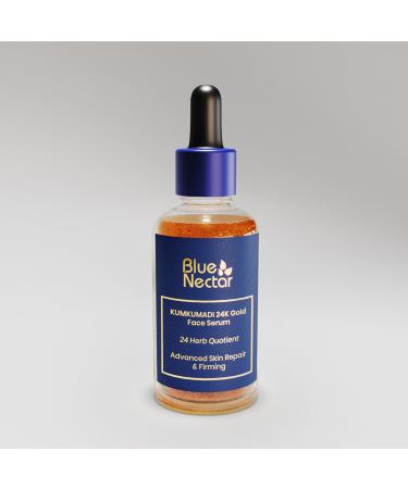 Blue Nectar 24k Gold Serum for Glowing Skin | Natural Kumkumadi Oil Serum for Face Infused with 24K Gold | Ayurvedic Face Serum for Skin Brightening and Skin Firming (24 Herbs 30ml)
