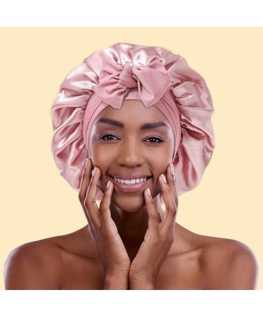 AWAYTR 2 Layered Satin Bonnet for Women Tie Band Hair Bonnet for Sleeping Silk Sleeping Cap with 3PCS Hair Scrunchies (Dust Rose(Bonus 3 Hair scrunchies)) - Buy Online on GoSupps.com