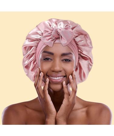 Satin Hair Bonnet for Women | Large Double Layer Silk Sleep Cap with Wide Elastic Band | Includes 45PCS Waterproof Disposable Shower Caps | Dusty Rose - Buy Online on GoSupps.com