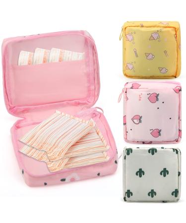 4 Pieces Sanitary Napkin Storage Bag Coldairsoap Menstrual Pad Bag Portable Nylon Oxford Cloth Menstrual Cup Pouch with Zipper for Teen Girls Women Ladies (4 Colors) (Cute Style)