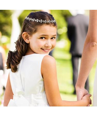 Swan Flower Girl Headpiece - Baby's Breath Hair Piece with Ribbons - Crystal Floral Headband in Gold for Wedding, Baptism & Special Occasions - Buy Online on GoSupps.com