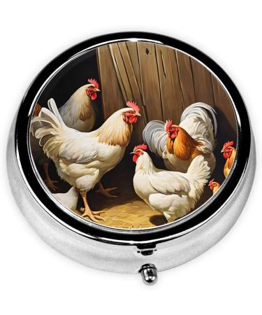 Farm Chickens Printed Mini Round Pill Box | 3 Compartment Portable Pill Organizer for Travel & Home Use - Buy Online on GoSupps.com