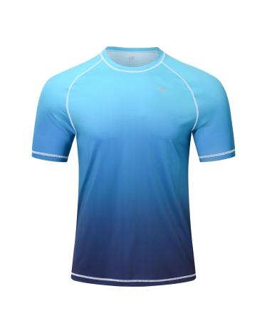 Yukaichen rashguard men's swimming shirt fast-drying breathable bathing t-shirt with short sleeves rashguards water sports for men L color gradient blue
