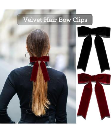 2Pcs Velvet Hair Bows Clips Red Black Ribbon Clips Cute Big Bowknot Hair Clips Barrettes Accessories for Women Girls for Party Birthday Holiday Graduation - Buy Online on GoSupps.com