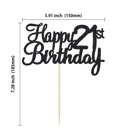 Happy 21st Birthday Cake Topper - Black Glitter 21 Cake Decoration for Party Supplies - Buy Online on GoSupps.com