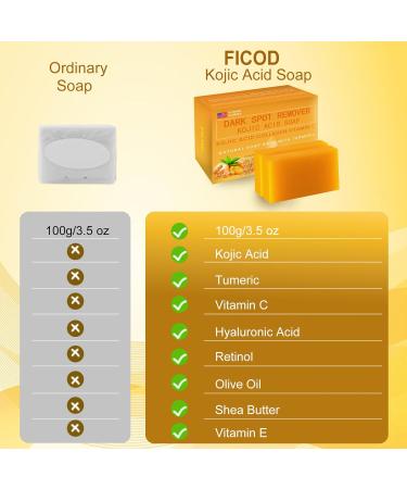 Buy Kojic Acid Soap & Turmeric Soap 2 Pack | Dark Spot Treatment with Vitamin C E Retinol & Collagen - Original Formula with Olive Oil & Hyaluronic Acid - Buy Online on GoSupps.com