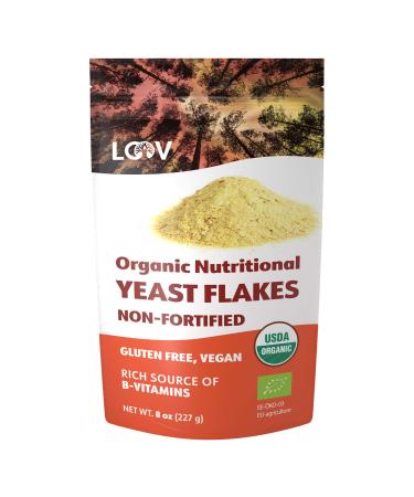 LOOV Organic Nutritional Yeast Flakes, Non-Fortified, Vegan, Non-GMO, Gluten Free, Good Source of B-Vitamins, 227 Grams, No Added Vitamins, No Added Sugar, Resealable Bag