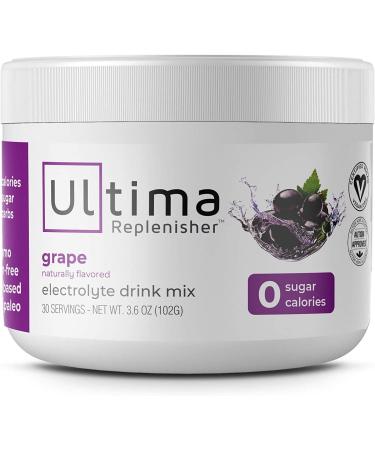 Ultima Replenisher Electrolyte Hydration Powder  Grape  30 Serving Canister - Sugar Free  0 Calories  0 Carbs - Gluten-Free  Keto  Non-GMO with Magnesium  Potassium and Sodium Grape 3.6 Ounce (Pack of 1) - Buy Online on GoSupps.com