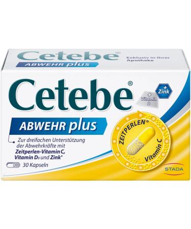 Cetebe defense plus - nutritional supplements for triple support for the defenses with time beads - vitamin C vitamin D and zinc - 1 x 30 capsules 30 hours