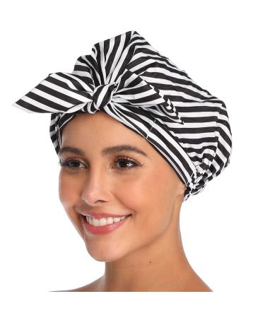 VVolf Shower Cap for Women, Large Shower Cap for Long Hair Cute Reusable Shower Caps Waterproof X-Large Black