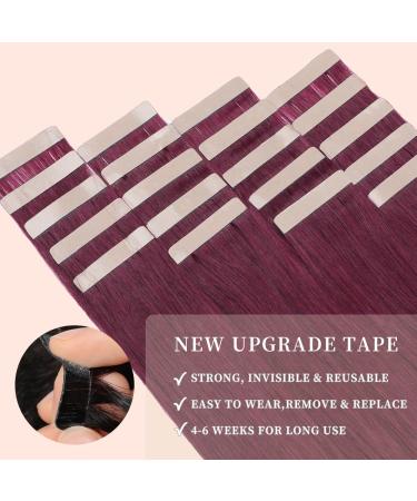 YDDM Tape-in Extensions | Real Hair 20pcs Burgundy 40cm Invisible Skin Weft | 99J# 16 Inch Tap Extensions - Buy Online on GoSupps.com