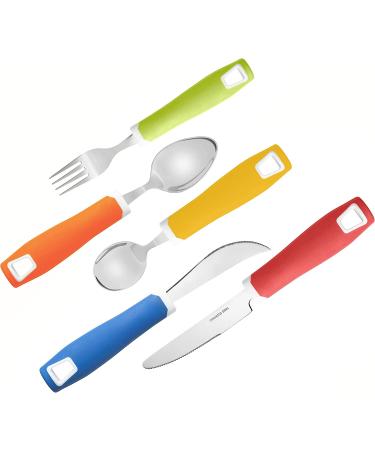 Special Supplies 5-Piece Adaptive Utensils Set - Non-Weighted, Non-Slip Handles for Hand Tremors, Arthritis, Parkinson's, Elderly Use - Stainless Steel Knife, Rocker Knife, Fork, Spoons - Colored - Buy Online on GoSupps.com