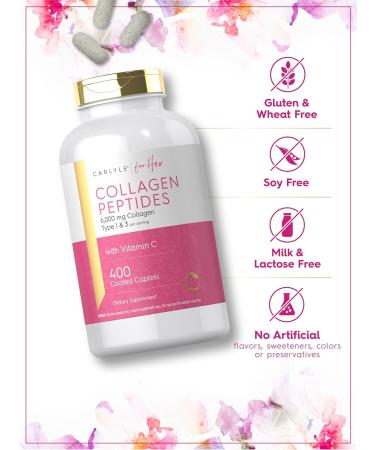 Carlyle Collagen Peptides 6000mg | 400 Caplets | with Vitamin C | Type 1 and 3 | Non-GMO Gluten Free Grass Fed Supplement - Buy Online on GoSupps.com
