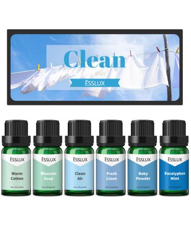 Fragrance Oil, ESSLUX Clean Set of Scented Oils, Premium Soap & Candle Making Scents, Essential Oils for Diffuser for Home, Aromatherapy Oils Gift Set - Baby Powder, Fresh Linen, Warm Cotton and More