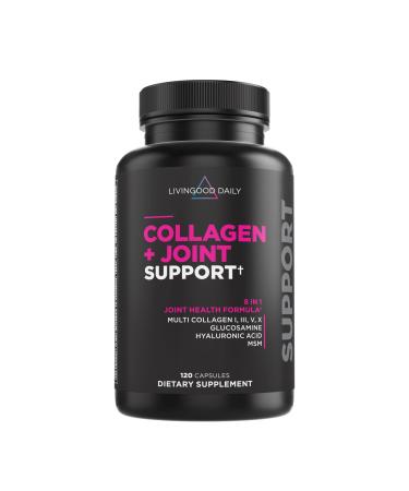 Livingood Daily Collagen + Joint Support Grass Fed Multi Collagen Peptides I III V X with Hyaluronic Acid Joint Support Supplement for Women & Men Hair Skin Nails Keto & Gluten Free 120 Capsules