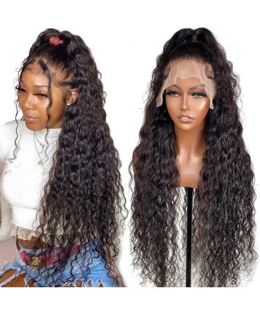 Water Wave 13X4 HD Lace Front Wigs Human Hair Curly Human Hair Wig For Black Women Glueless Transparent Lace Frontal Wig Human Hair Pre Plucked Brazilian Real Virgin Human Hair 22 Inch 22 Inch Water Wave HD Lace Wig