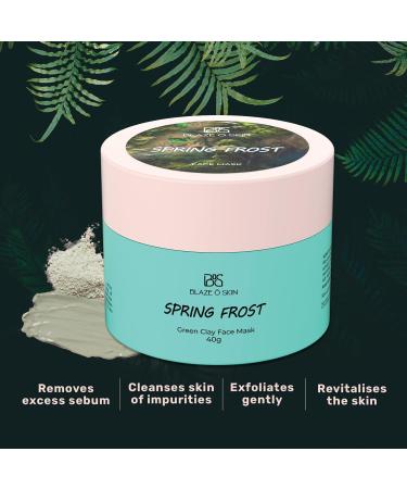 Blaze O Skin Spring Frost Green Clay Mask 40g - Detoxifying Face Mask for Excess Sebum Impurities & Dead Skin Exfoliation - Nourish & Revitalize with Montmorillonite - Buy Online on GoSupps.com