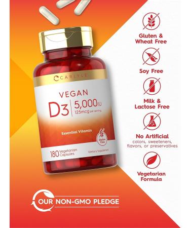 Carlyle Vitamin D3 5000 IU 180 Capsules - Vegetarian Non-GMO & Gluten Free Formula - Buy Online on GoSupps.com