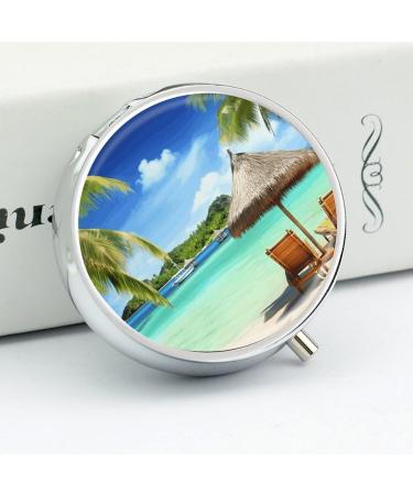 Round Pill Box - Tropical Holidays Print | 3 Compartment Medicine Organizer | Decorative Metal Portable Pocket Pill Case Style-32 - Buy Online on GoSupps.com