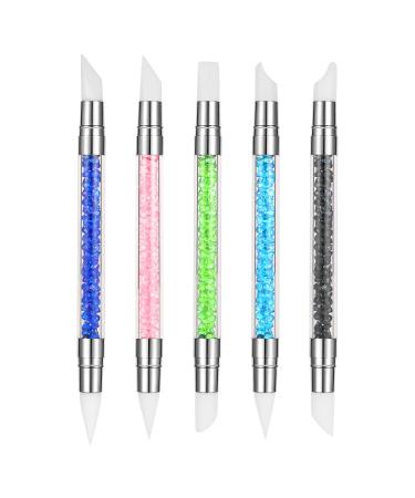 BOWINR 5 Pcs Rhinestone Picker Dotting Pen, Dual-Ended Nail Art Acrylic Pen Brushes Set with Silicone Head Crystal Beads Handle Manicure DIY Decoration Tool