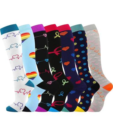 Odtmger Compression Socks(7 Pair for Women & Men Circulation 20-31mmhg Knee High Sock is Best Support for Athletic Running Cycling L-XL Multicolor 01