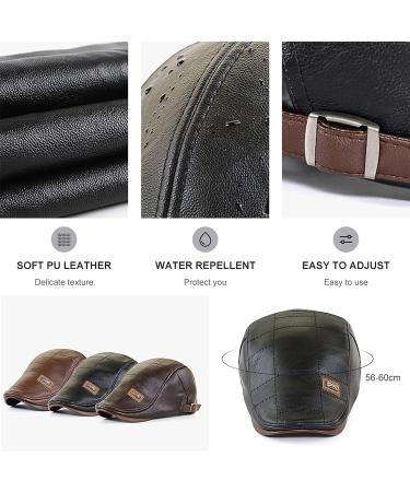 Men's Adjustable PU Leather Ivy Cap - Classic Golf Flat Cap for Driving and Fishing - Black - Buy Online on GoSupps.com