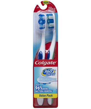 Colgate 360 Degree Adult Full Head Medium Twin Toothbrush 2-Count (Pack of 2)