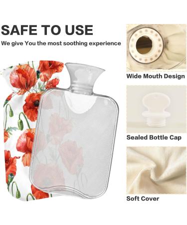 NAANLE Hot Water Bottle 2L with Cover - Watercolor Poppy Flowers for Menstrual Cramps & Pain Relief | Heat & Cold Therapy - Buy Online on GoSupps.com