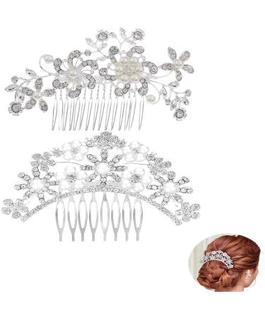 2 Pieces Bridal Pearl Hair Comb Light Rose Gold Wedding Pearl Hair Accessories for Bride Bridesmaid Handmade Pearl Hair Slides for Women