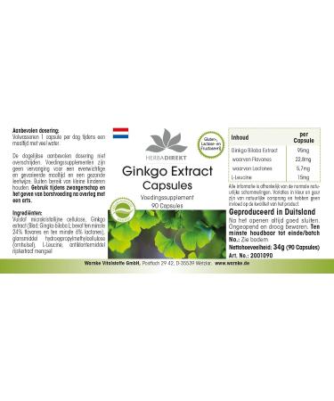 Extrait de Ginkgo Biloba 95mg - 90 G lules - V g tarien | Herba Direkt - Qualit des pharmacies allemandes - Buy Online on GoSupps.com
