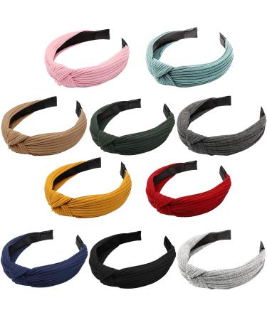 MaoXinTek Headband Women 10 PCS Vintage Non-Slip Multicolor Wide Hairband Headband with Knot for Women Girls