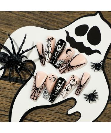 24x Long Coffin False Nails Halloween Skull Wearable French Ballerinas Fake Nails Press On Full Cover Manicure Nail Tips - Buy Online on GoSupps.com
