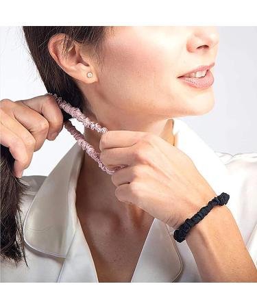 6 Pcs Silk Skinnie Scrunchies Set in Black, Pink, and Nude | Soft & Comfortable Hair Accessories for Women and Girls - Frizz Prevention and Ponytail Holders - Buy Online on GoSupps.com