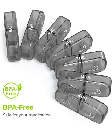 Buy AUVON XL Weekly Pill Organizer - 7 Day AM PM Pill Box with Easy Openings for Medication & Vitamins - Gray Privacy Protection - Buy Online on GoSupps.com