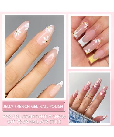 Gel Nail Polish Set for French Manicure White Nude Pink Jelly Gel Nail Polish Gel Liner Nail Polish Painted French Tips Gel Nail Design Soak off UV/LED Jelly Gel Polish for Women DIY French Manicure - Buy Online on GoSupps.com