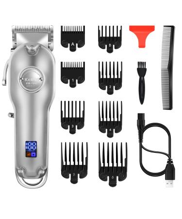 Kemei Mens Hair Clippers for Hair Cutting Professional Cordless Hair Trimmer for Men LED Display Silver