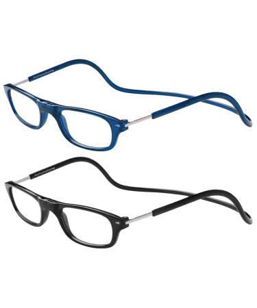 TBOC Pack: Reading Glass reading aid for men - (two units) Diopttria +3.50 Blue and black frame Strength PC Mobile phone foldable woman man man magnetic lock clip antiquity presbyopia +3.50 dioptria (2 pack) blue +black