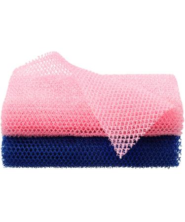 Ataqus 2 Pcs African Net Sponge African Body Exfoliating Net African Net Bath Exfoliating Shower Body Scrubber Back Scrubber Skin Smoother Nylon net for Daily Use or Stocking Stuffer(Blue Pink)