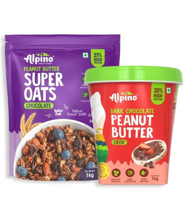 Alpi no Pre-Workout High Protein & Fiber Diet Super Combo - High Protein Super Oats Chocolate 1kg High Protein Dark Chocolate Peanut Butter Crisp 1kg