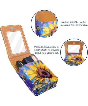 Travel Lipstick Organizer Case - Portable Makeup Bag with Mirror | Art Style Watercolor Sunflower - A305v6tras - Buy Online on GoSupps.com