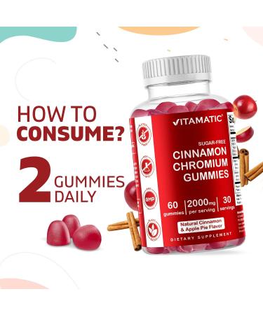 2 Pack Vitamatic Sugar Free Chromium Gummies with Ceylon Cinnamon - 120 Vegan Gummies - Non-GMO & Gluten Free - Buy Online on GoSupps.com